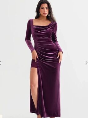 Velvet Draped Long Sleeve Sculpting Column Gown built in Shapewear